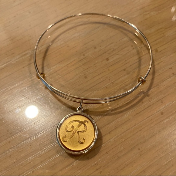 Alex and Ani 14K gold filled initial “R” charm on adjustable bangle bracelet. - Picture 7 of 13